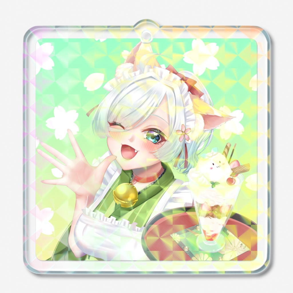 キラキラ光る!ホログラムアクキー-和服メイドネギ吉(50mm×50mm)