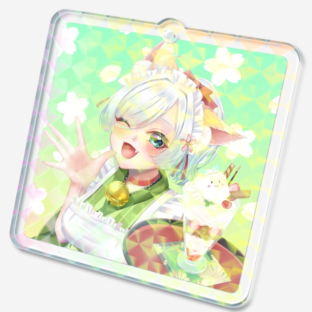 キラキラ光る!ホログラムアクキー-和服メイドネギ吉(50mm×50mm)