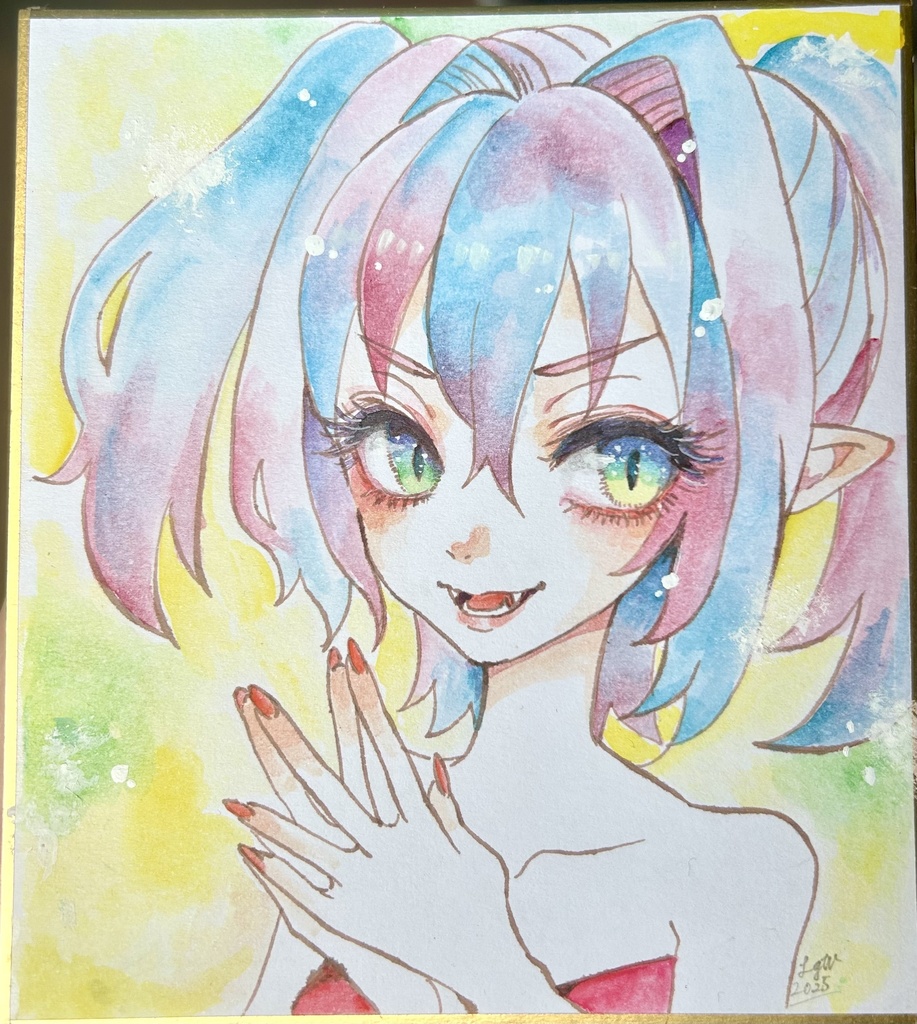 吸血鬼風オリジナルイラスト|ミニ色紙原画