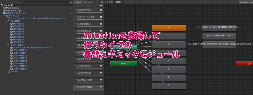 Animationを登録して使うタイプの着替えギミックモジュール