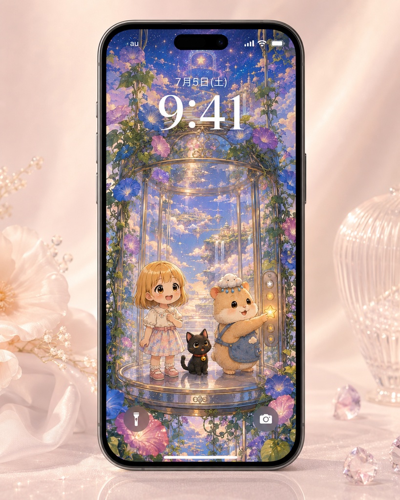 【無料配布】マチカとクロ|星空エレベーターの旅 スマホ壁紙