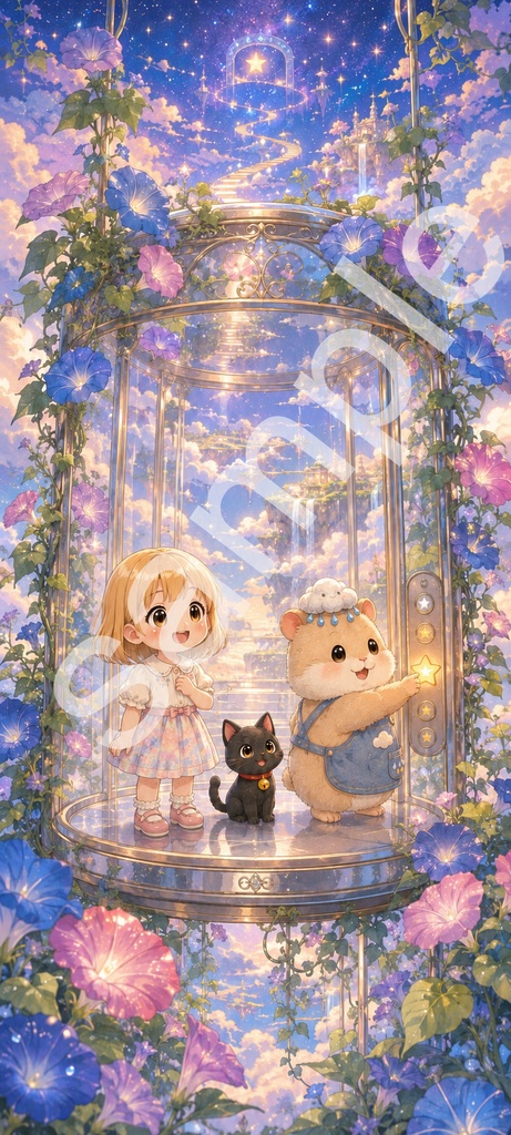 【無料配布】マチカとクロ|星空エレベーターの旅 スマホ壁紙