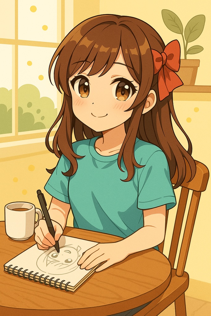 Cute Anime Girl Drawing – Cozy Café Illustration