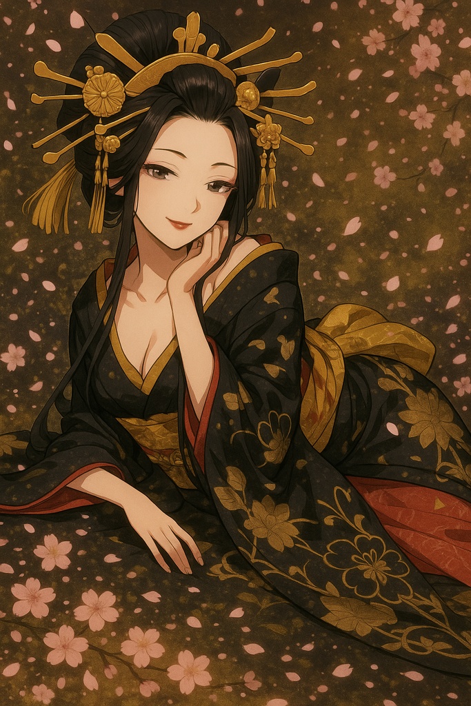 🌸 “Mystic Oiran – Blossom Storm Elegance”