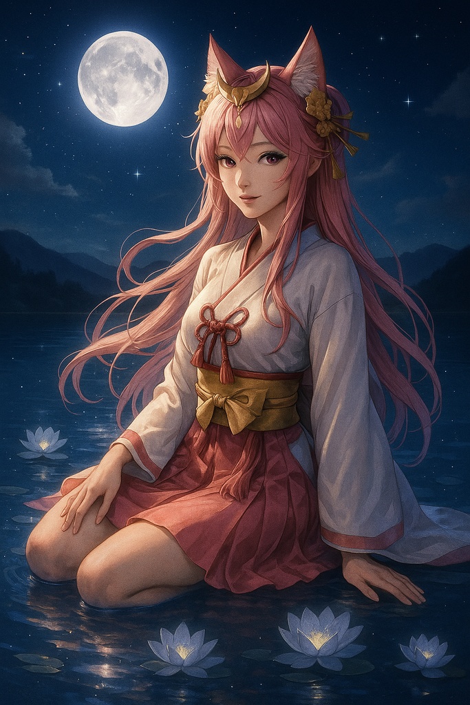 「Moonlit Fox Priestess – 湖に揺れる月光の巫女」