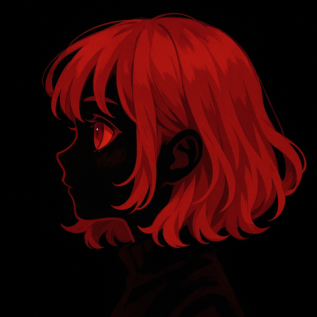 A calm and striking portrait created with a black and crimson color palette.