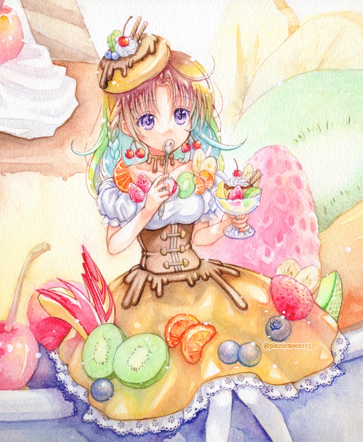 水彩原画「プリンに恋する」