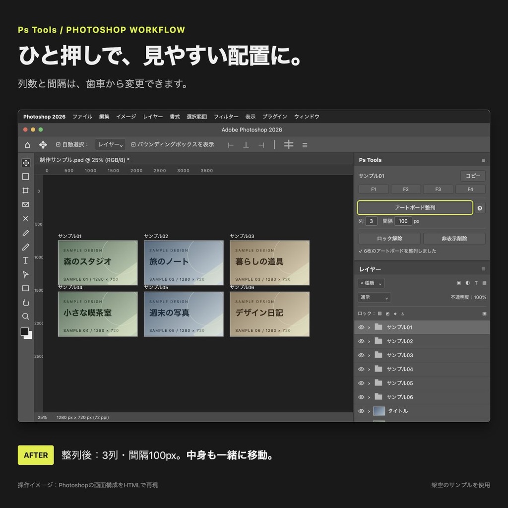 Ps Tools|画像コピー・アートボード整列・レイヤー整理【macOS向けPhotoshopプラグイン】