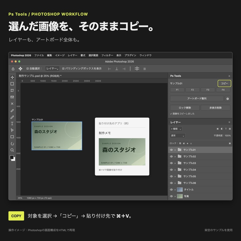 Ps Tools|画像コピー・アートボード整列・レイヤー整理【macOS向けPhotoshopプラグイン】