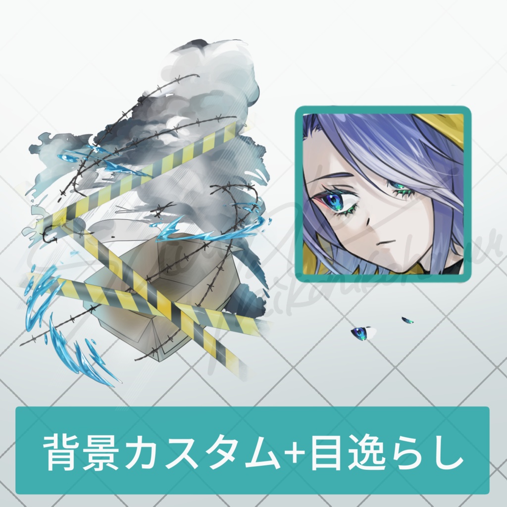 【無料版あり】立ち絵_猫耳水着の女の子_レインコート_目隠れ_メッシュ