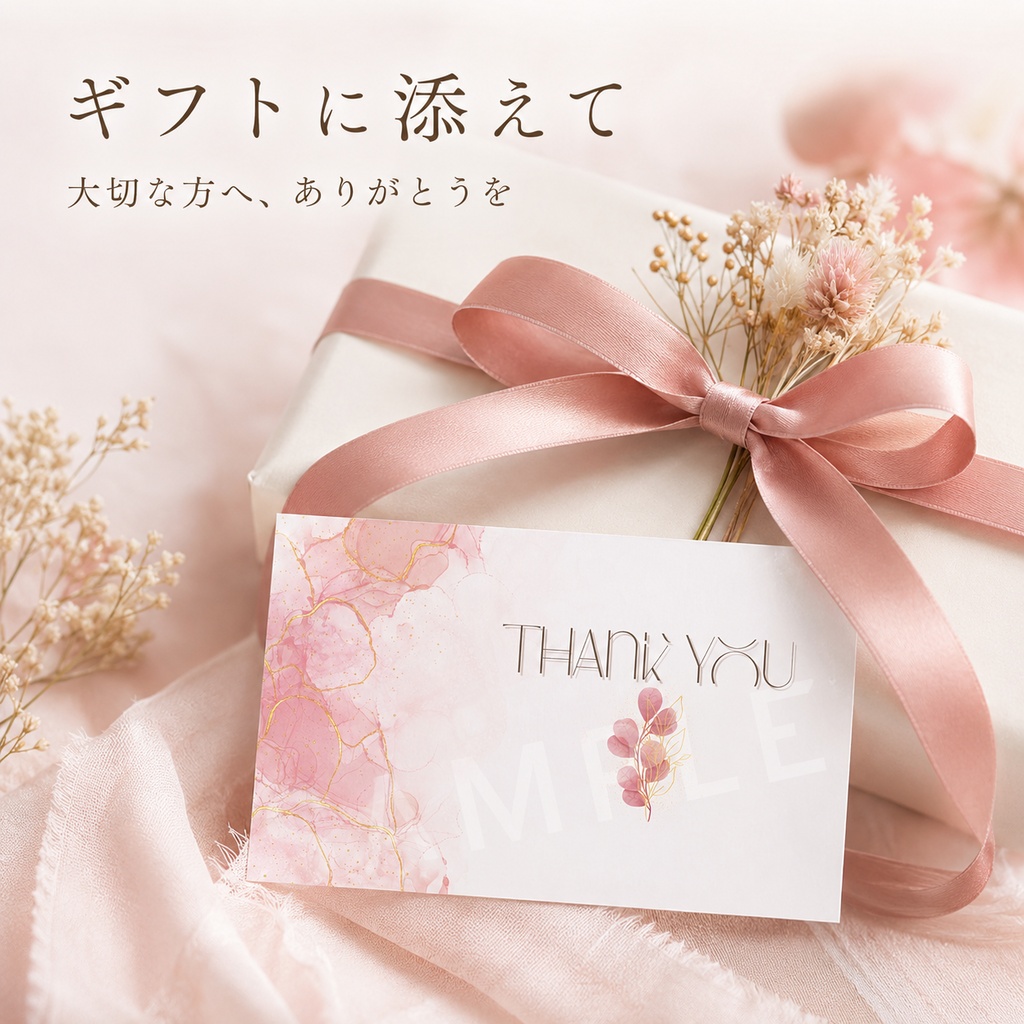 【印刷用PDF】ピンクゴールドのThank youカード|名刺サイズ・A4に10枚