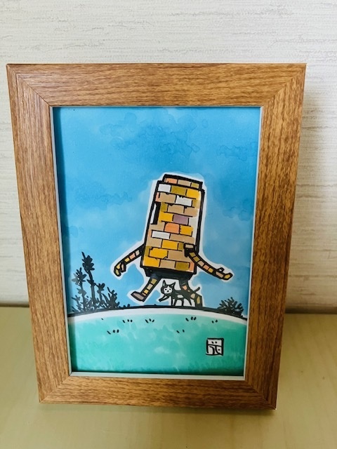 猫住みゴーレム（散歩）〜フルカラー額付き原画