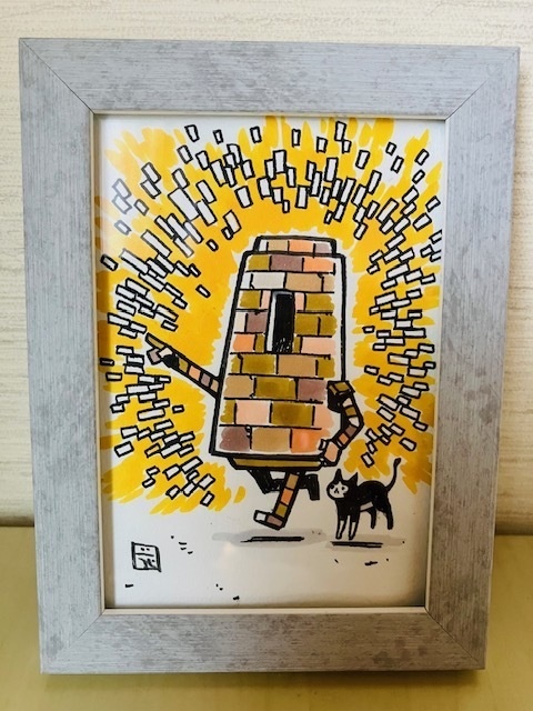 猫住みゴーレム（GO!）〜フルカラー額付き原画。