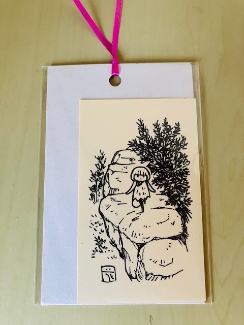 チャイチー、岩の上の歩く〜名刺サイズ原画。＋ポスカ３枚セット