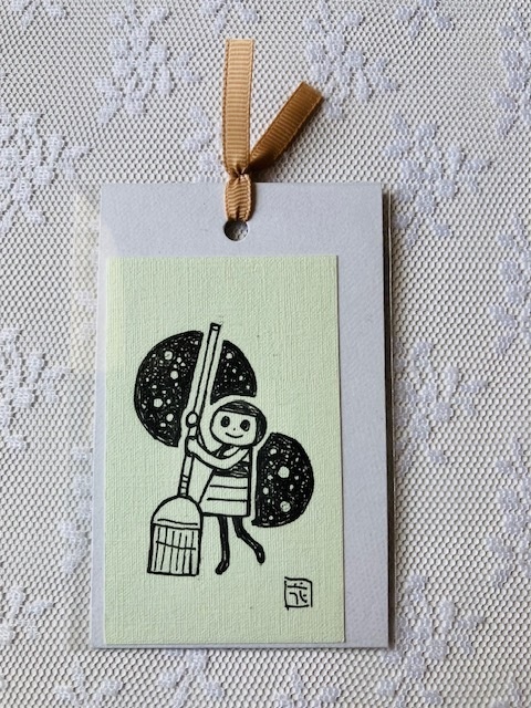 「お掃除ケーコさん」〜こけしのケーコさん」名刺サイズイラスト原画