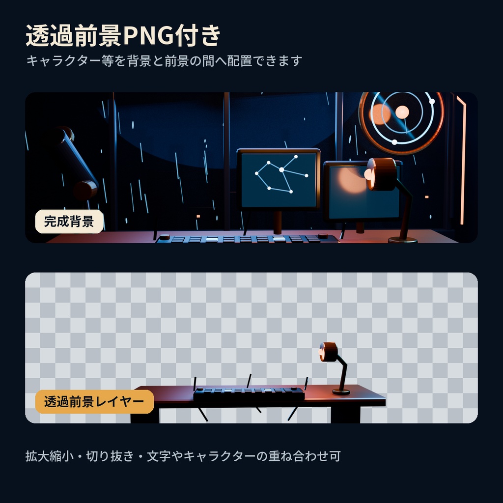 【横・縦対応/10秒ループ】雨の夜の天文研究室|動く配信背景【OBS向け・無音】