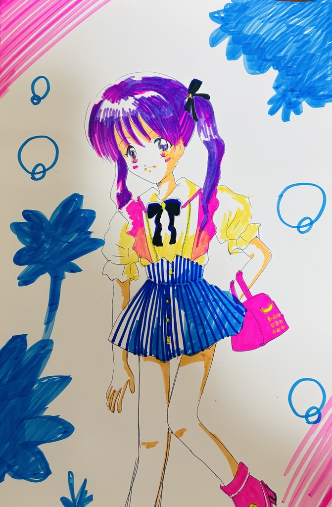 彩りの少女たち*手描きイラスト3枚セット