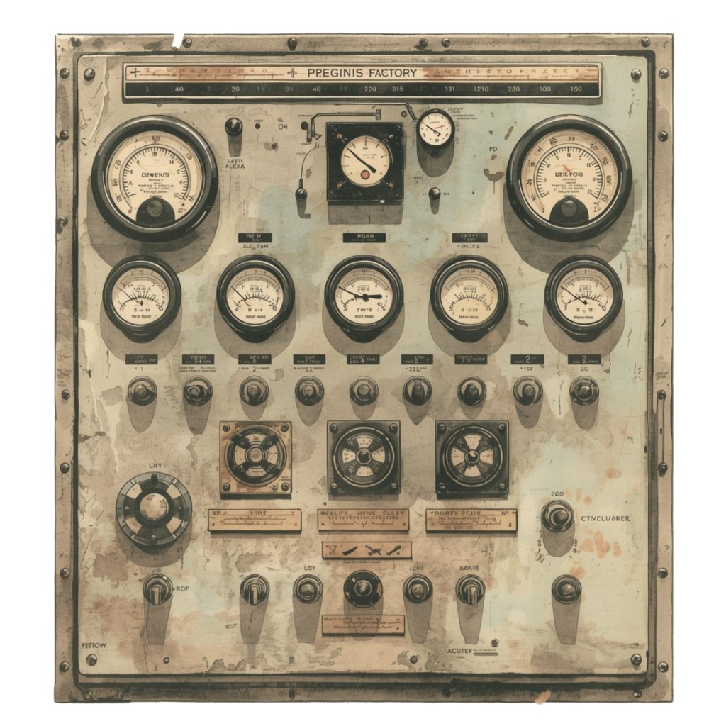 アンティーク水彩 工場部品クリップアート10点セット(PNG形式)