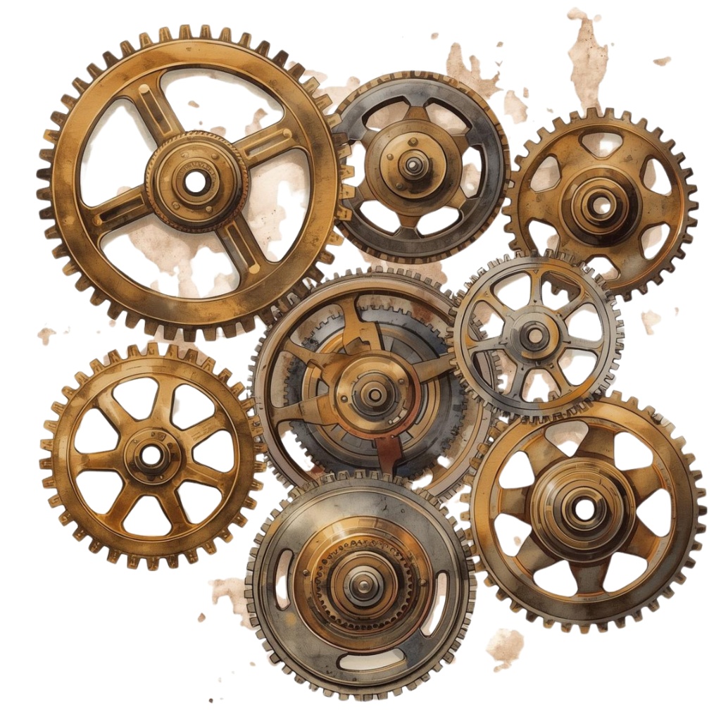 アンティーク水彩 工場部品クリップアート10点セット(PNG形式)