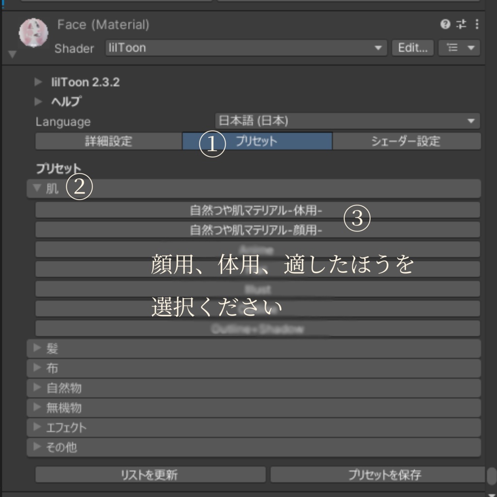 自然つや肌マテリアルプリセット【liltoon用】