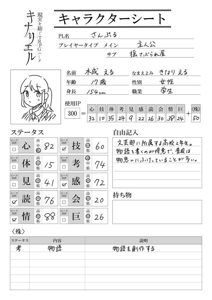 【TRPGシステム】現実を紡ぐTRPGハード キナリエル