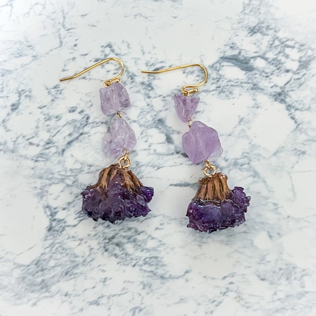 天然石とドライフラワーのピアス