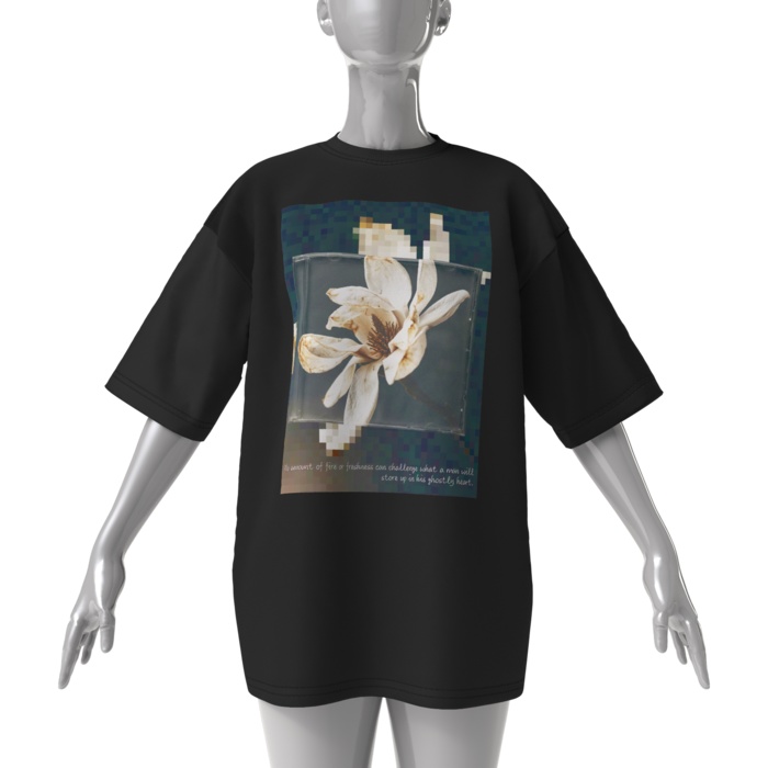12 Faded Flowers | Big T-shirt Black | 02: White Magnolia (白木蓮)