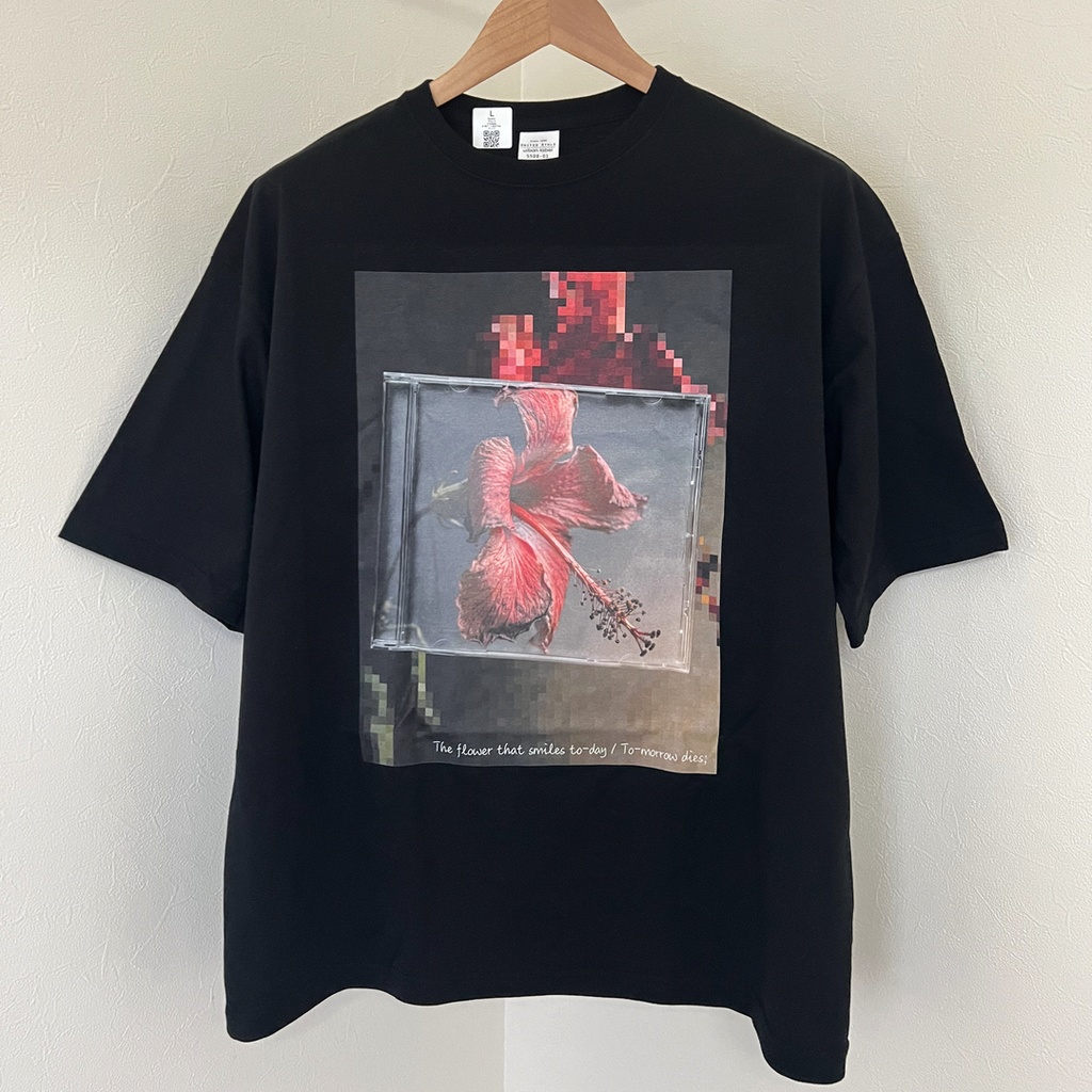 12 Faded Flowers | Big T-shirt Black | 03: Hibiscus (ハイビスカス)