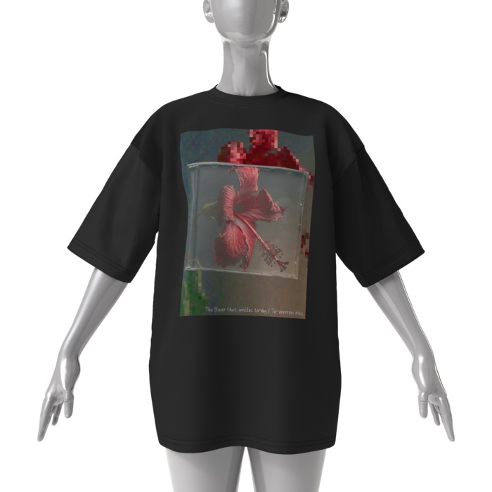 12 Faded Flowers | Big T-shirt Black | 03: Hibiscus (ハイビスカス)