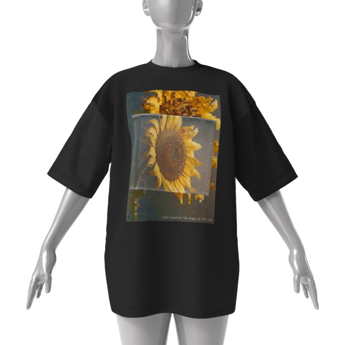 12 Faded Flowers | Big T-shirt Black | 04: Sunflower (向日葵)