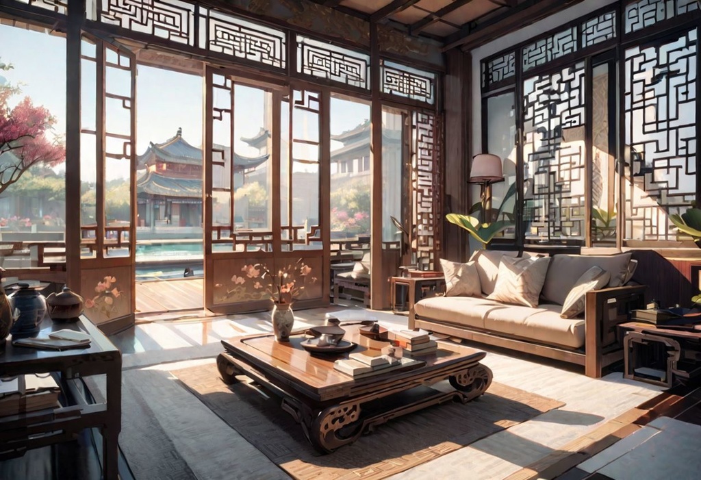 【Vtuber向け】【背景素材】動く配信用背景/ 中国風のリビングルーム/夏日