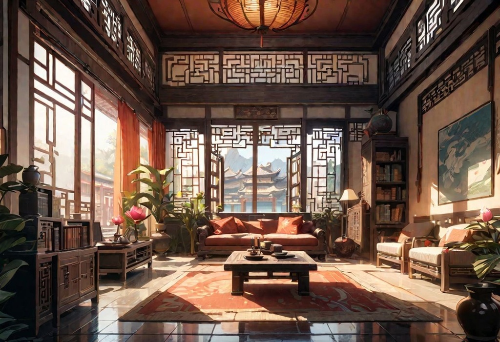 【Vtuber向け】【背景素材】動く配信用背景/ 中国風のリビングルーム/夏日