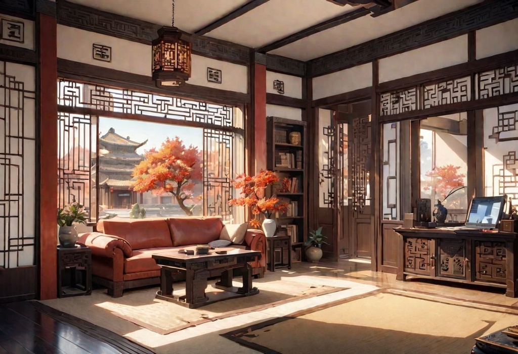 【Vtuber向け】【背景素材】動く配信用背景/ 中国風のリビングルーム/秋日