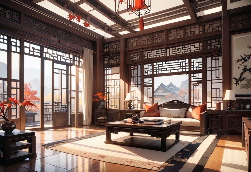 【Vtuber向け】【背景素材】動く配信用背景/ 中国風のリビングルーム/秋日