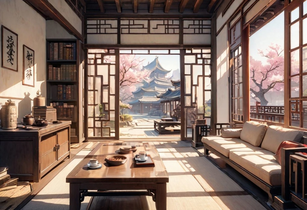 【Vtuber向け】【背景素材】動く配信用背景/ 中国風のリビングルーム/春日