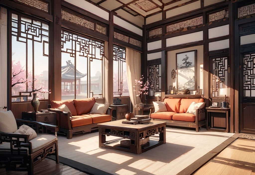 【Vtuber向け】【背景素材】動く配信用背景/ 中国風のリビングルーム/春日