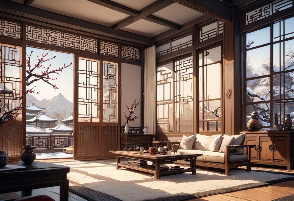【Vtuber向け】【背景素材】動く配信用背景/ 中国風のリビングルーム/冬日
