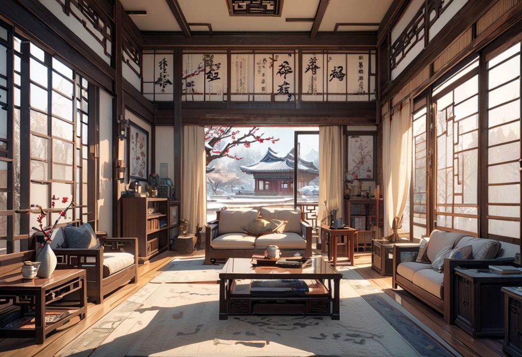 【Vtuber向け】【背景素材】動く配信用背景/ 中国風のリビングルーム/冬日