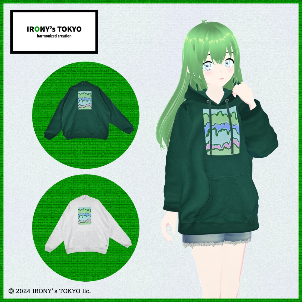 IRONY's TOKYO Hoodie 【melt down】 Green