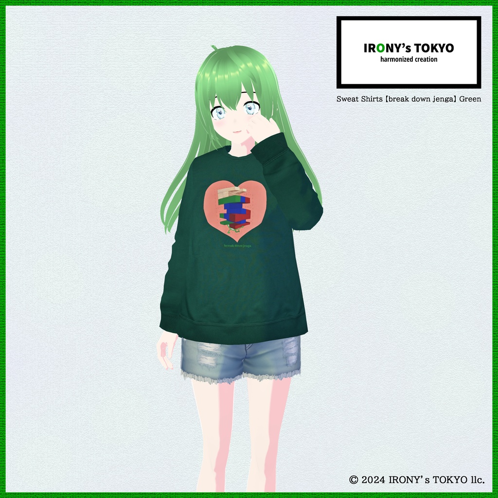 IRONY's TOKYO Sweat Shirts 【break down jenga】 Green