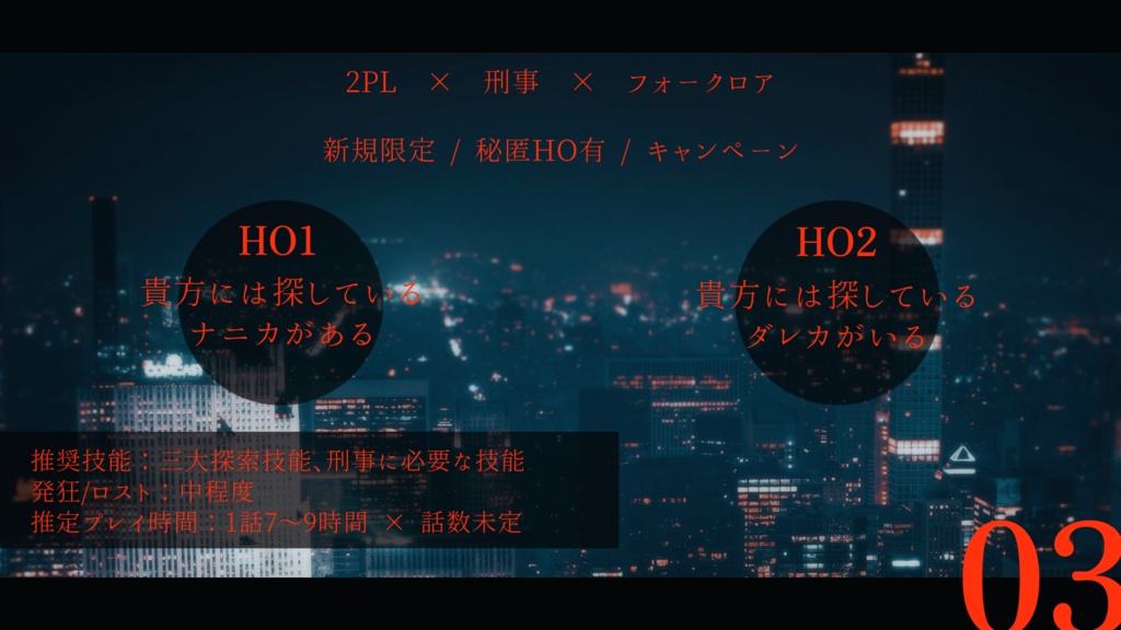 CoC6th「異聞警察」――警視庁生活安全部民俗特異事象対策課の捜査ファイル【SPLL:E188503】