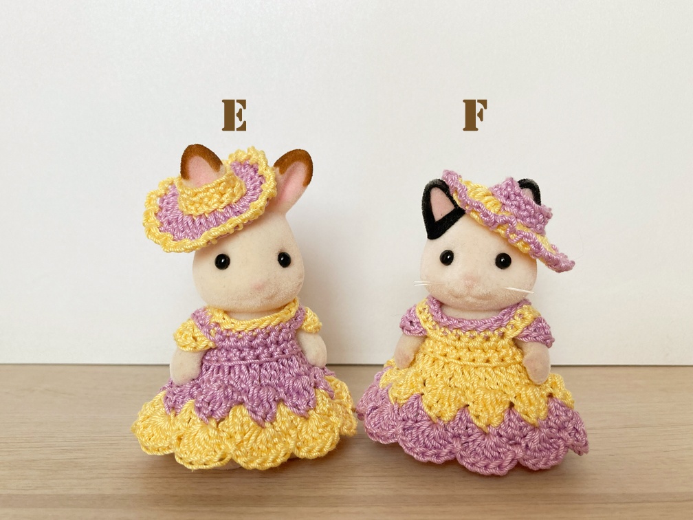 ツートンカラーのぽこぽこドレス フリル帽子付き