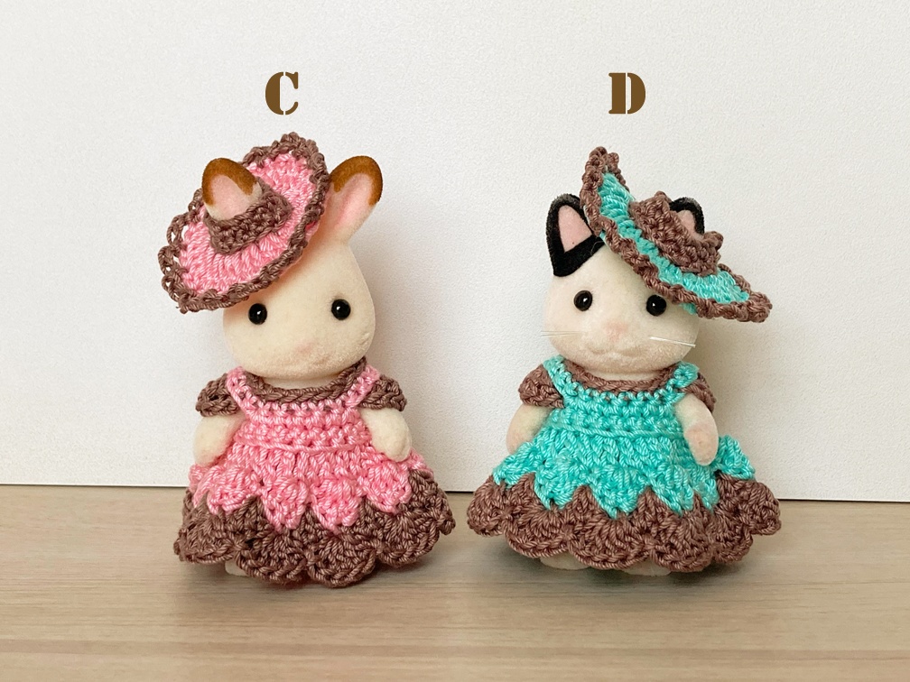 ツートンカラーのぽこぽこドレス フリル帽子付き