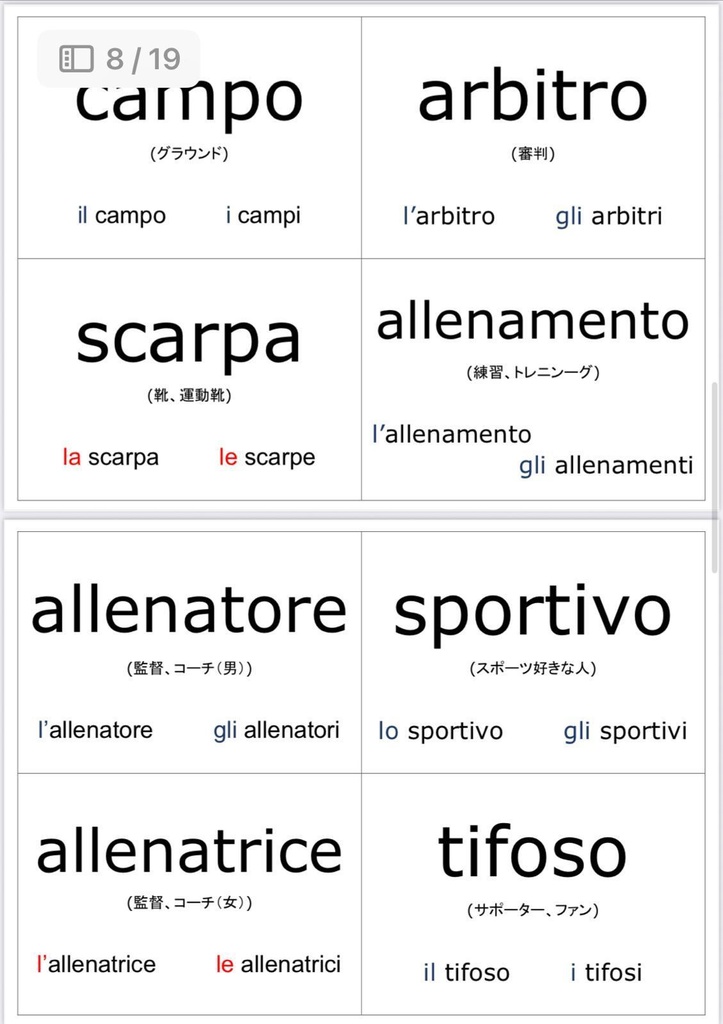 イタリア語カード(スポーツ関係)単語カード