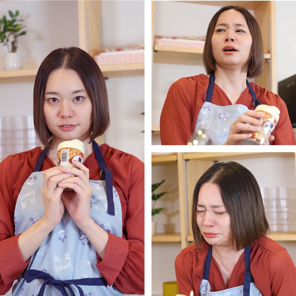 キッチンでくしゃみが止まらない平井栞奈さん Kanna Hirai can't stop sneezing in the kitchen