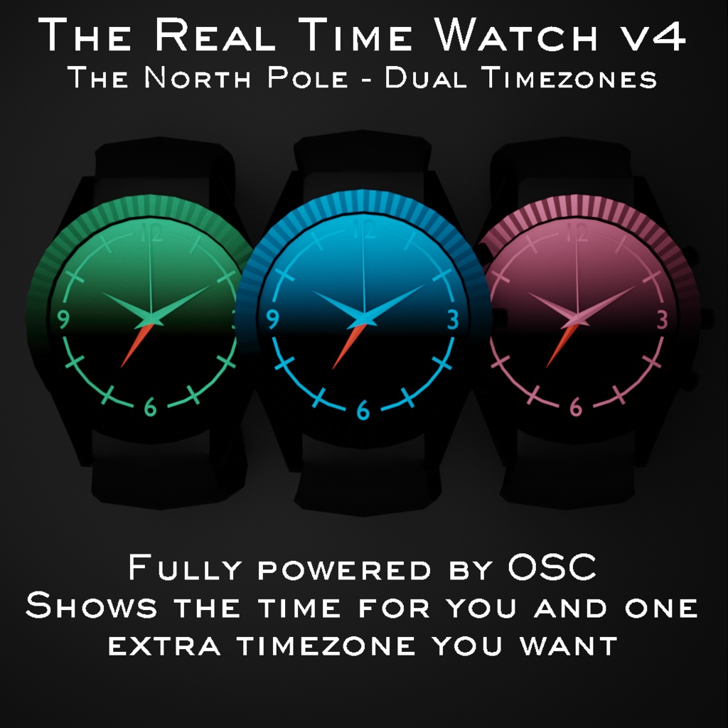 Realtime WatchV4 : The North Pole Double Timezone Watch for VRChat 3.0. avatars