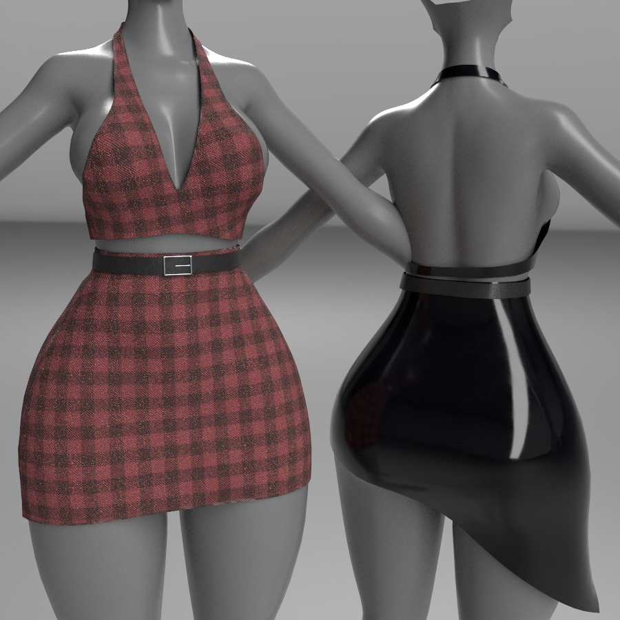 Summer Top and 2 Skirts set for VRChat Avatars - 7 Texture sets - Rigged to Pandaabase - Commercial