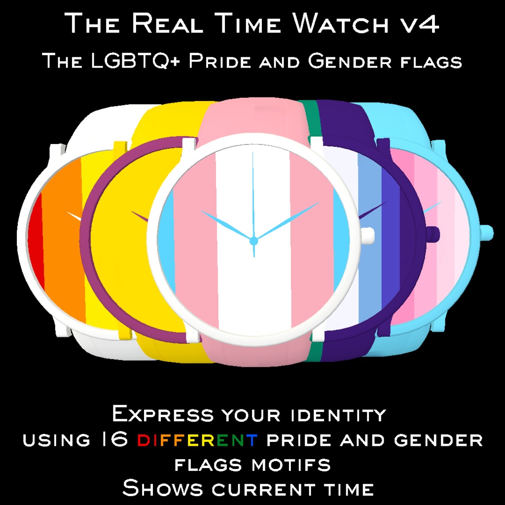 The LGBTQ+ Pride and Gender flags OSC Watch v4 system for VRChat 3.0. avatars - VRCFury - Quest Compatible