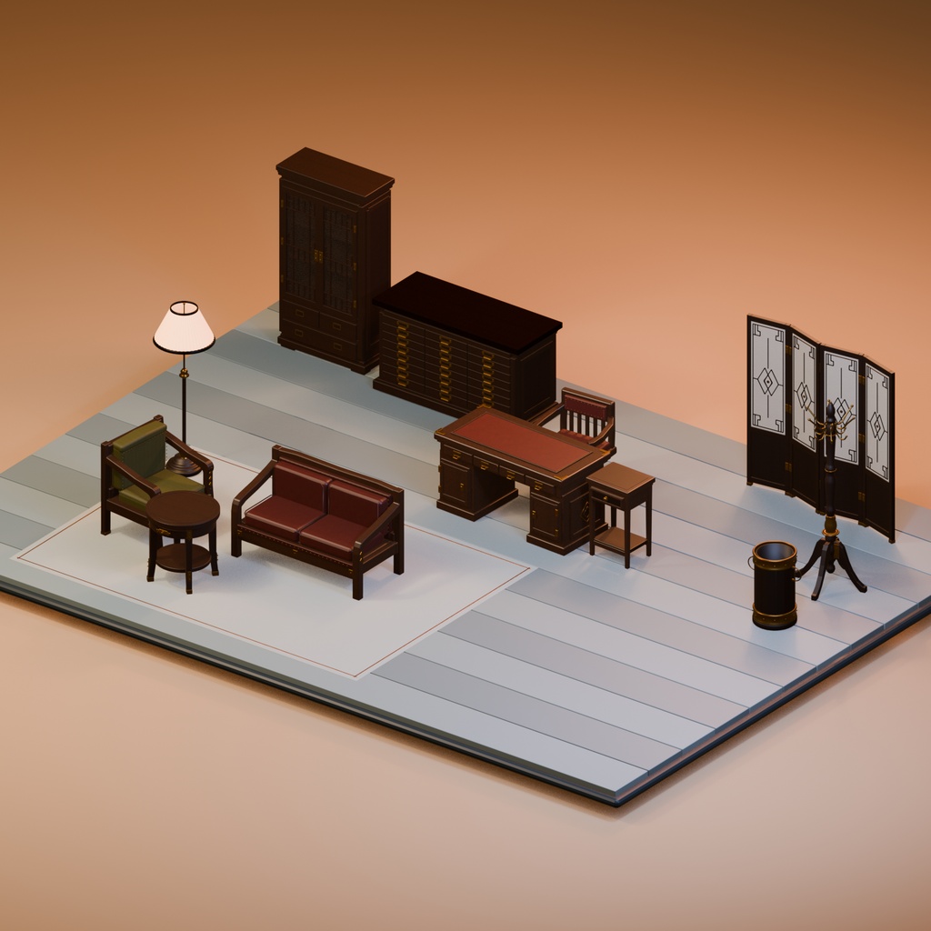 【無料版あり/3Dモデル・FBX】大正探偵宅 家具セット(全12点)