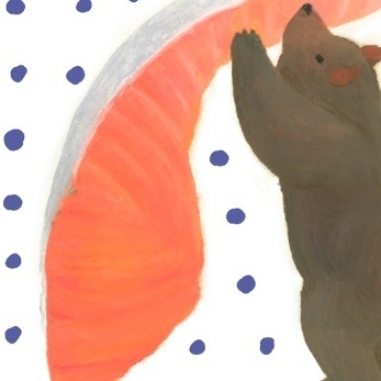 ★シャケクマ 蚊帳織りふきん